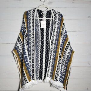 NWT COCOGIO Sweater Poncho Cardigan Fringe Wool Blend Italian Knit OS.